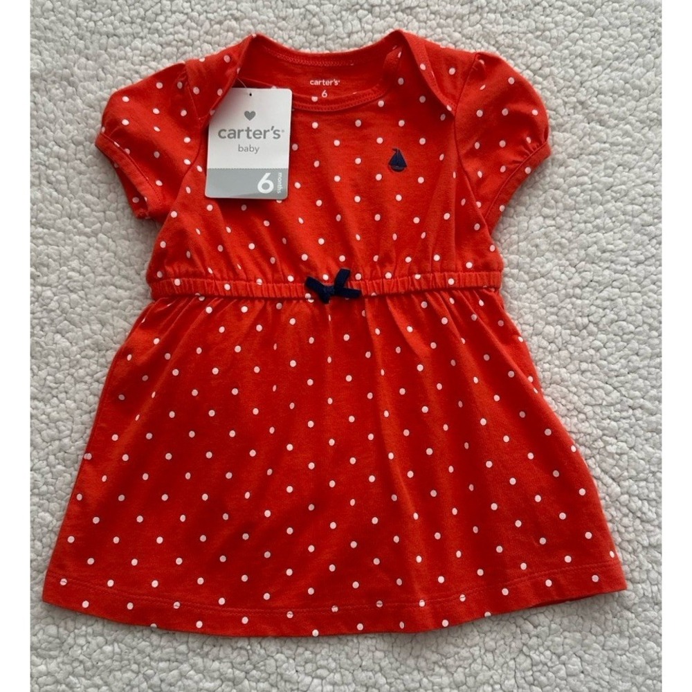 NEW Carter's Baby Girls Size 6M 2-Piece Red & White  Dress & Diaper Cover NWT